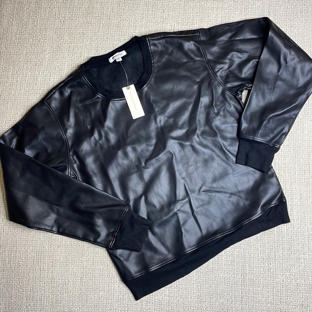 Black LAMade Anthropologie Fuax Leather Sweater